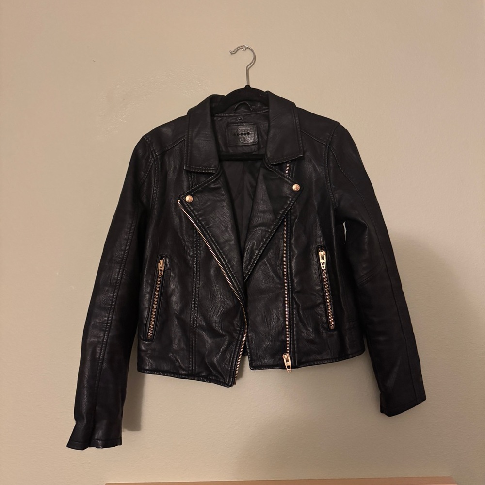 leather jacket with gold detail